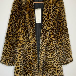 NWT Zara Trafaluc Faux Fur Leopard Print Coat